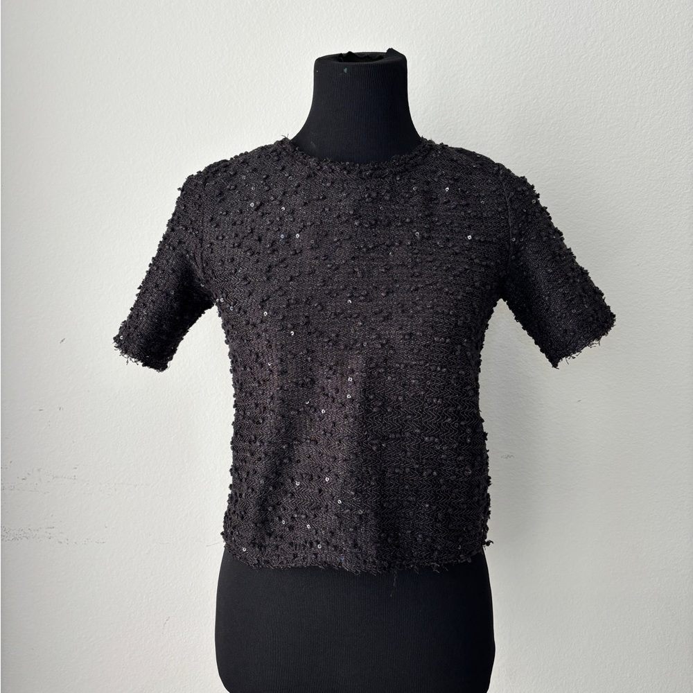 Black Textured Short-Sleeve Top